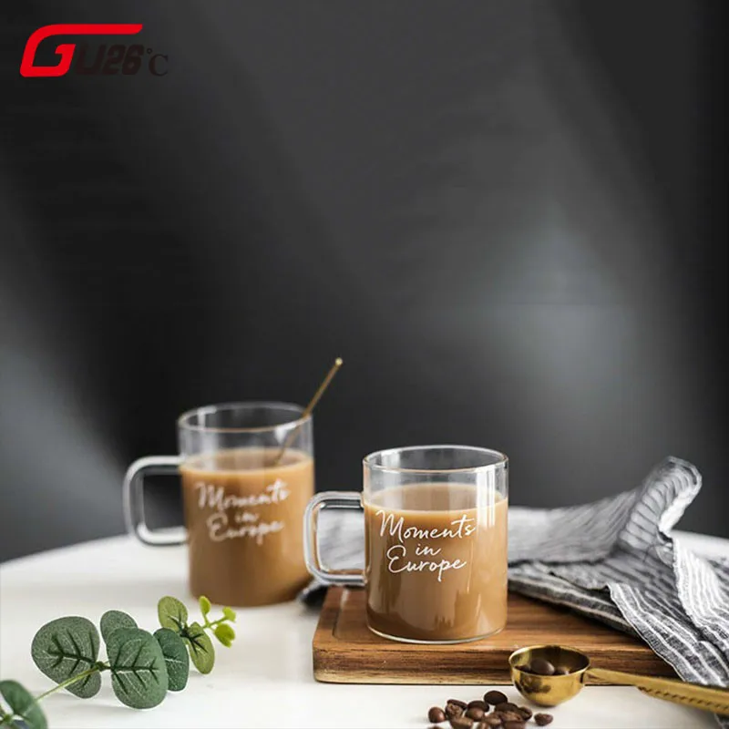 

Transparent White Letter Coffee Tea Juice Chic Mugs Drinks Dessert Breakfast Milk Morning Cup Kitchenware Glass Mugs
