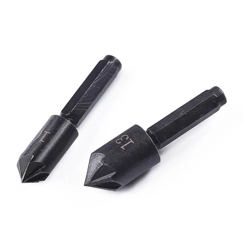 2 PCS 7 Flute Countersink Drill Bit Black Hex Countersink Boring Set For Wood Metal Quick Change Dr