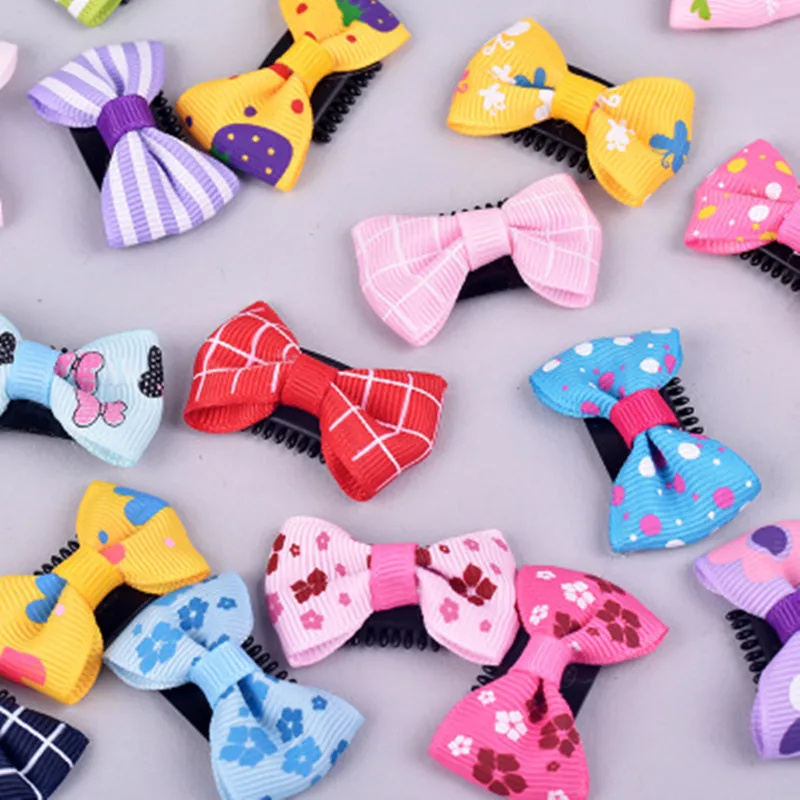 5 Pcs/lot Solid Dot Printing Mini Small Bow Hair Clips Hair Clips Kids