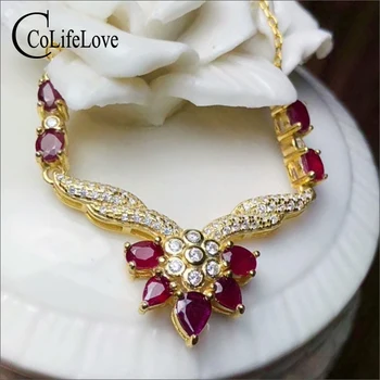 

Fashion 925 Silver Ruby Necklace for Wedding 9 Pcs Natural Ruby Silver Necklace 925 Silver Ruby Jewelry Birthday Gift for Woman