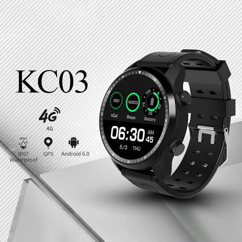

696 KC03 Android 6.0 Quad Core 1+16G IP67 Waterproof 4G Phone Smart Watch Intelligent Touchscreen Pluggable SIM Call Watch