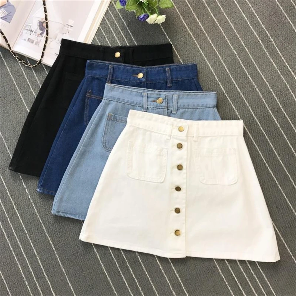 Denim Skirt Spring Summer Women Short A-line Buttom Skirts High Waist Slim Pocket Clothes For Female Causal Summer Women Skirt