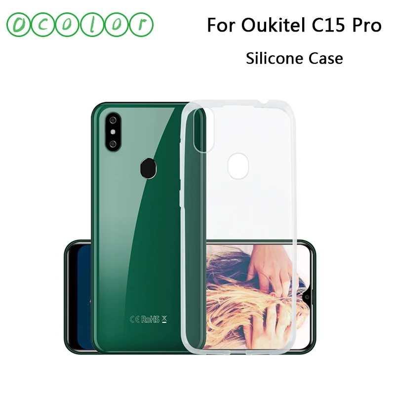 ocolor For Oukitel C15 Pro Silicone Case Transparent Anti-knock TPU Back Mobile Phone Protective Cover |