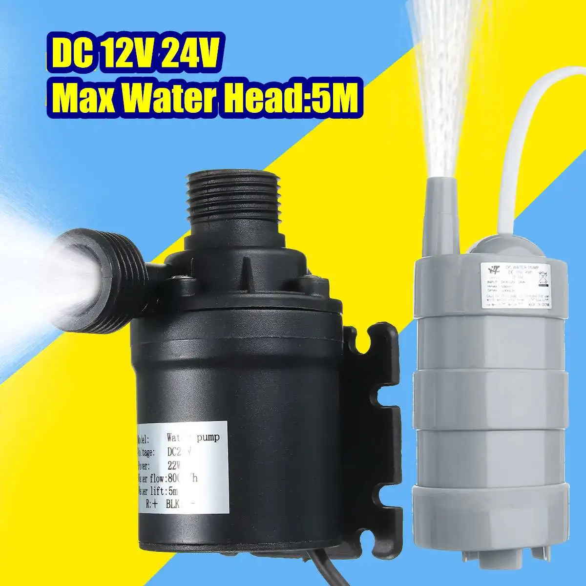 

WOLIKE Solar Pump Brushless Magnetic Submersible Water Pump DC 12V 24V 5M Lift for Pond Rockery Garden Fountain 1000L/H