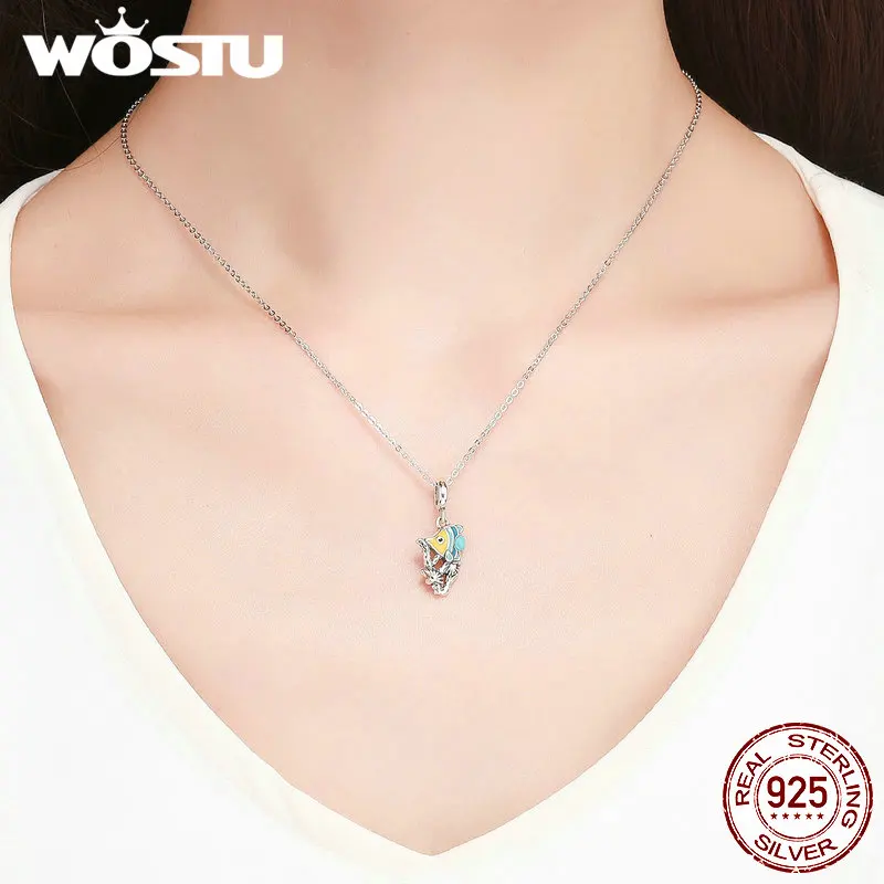WOSTU 100% 925 Sterling Silver Ocean Fish Dangle Charms Fit Beads Bracelet & Necklace Pendant Elegant Unique Jewelry Gift CQC959