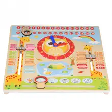 Детские деревянные игрушки Дети раннего обучения развития Мультифункциональный Деревянный Висячие часы в том числе календарь часы месяц погода