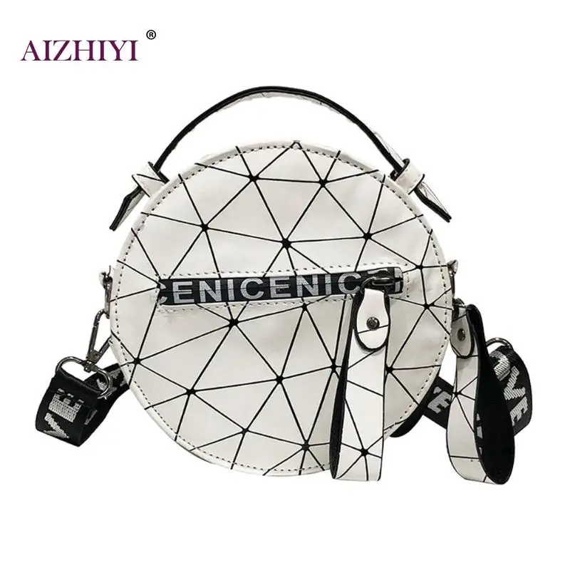 

Geometric Plaid Round Shoulder Messenger Handbags 2019 New Women PU Leather Crossbody Female Small Satchel Bags Bolso femenino