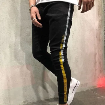 

Men Slim Fit Urban Straight Leg Trousers Casual Pencil Jogger Long Pants Size Striped High Street Hot Pants For Man