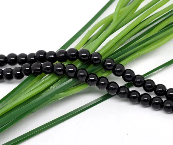 

5 Strands Black Round Glass Pearl Beads 6mm 82cm length (B08878)