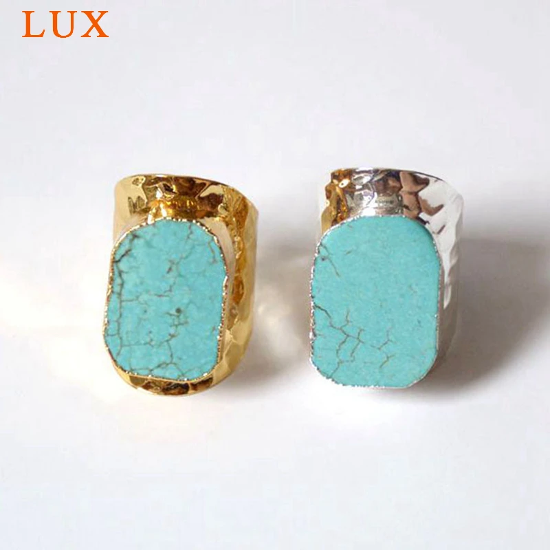 Голубое кольцо Howlite камень произвольной формы Гальваническое золотое или