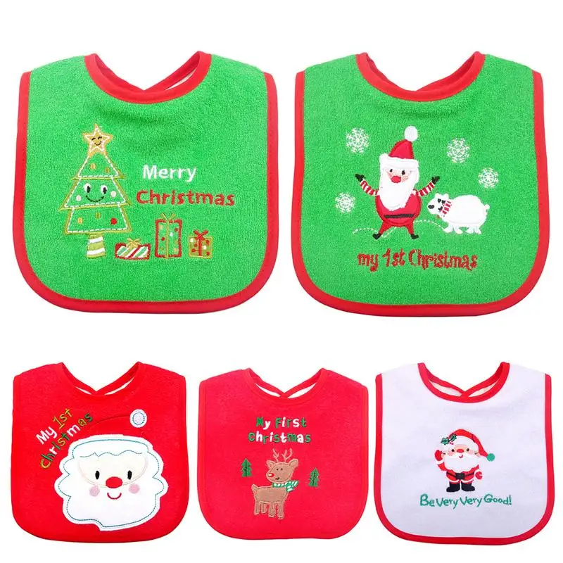 

Christmas Baby Bib Pinny Fashionable Embroidered Pattern Saliva Towel Newborn Baby Waterproof Bib