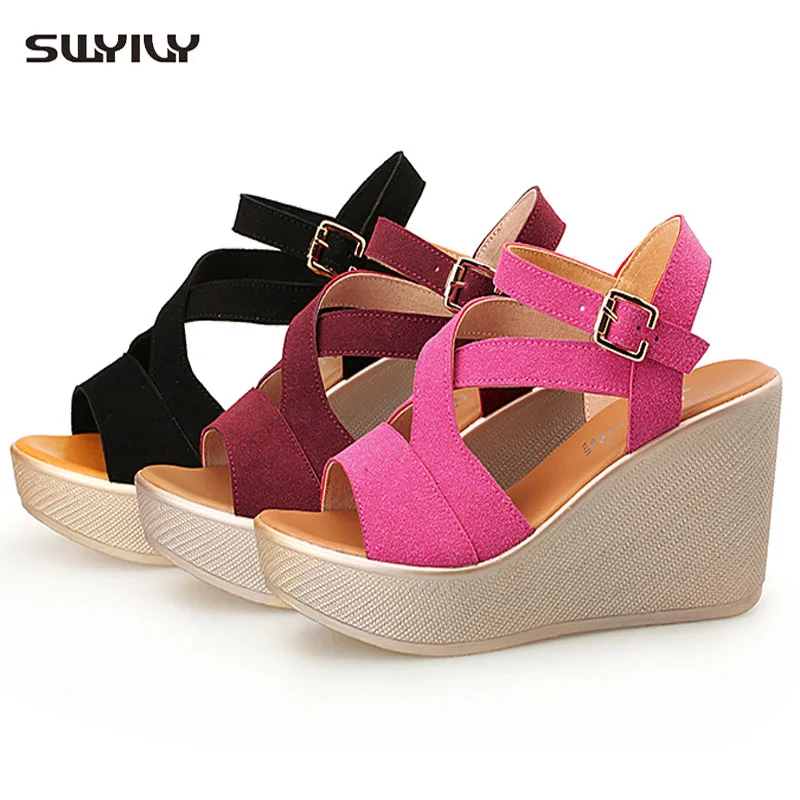 SWYIVY Wedge Sandals Shoes Women Platform Sandals Summer Shoes Casual Female 2019 Cross Strape Bohemian Chunky Sandal For Woman