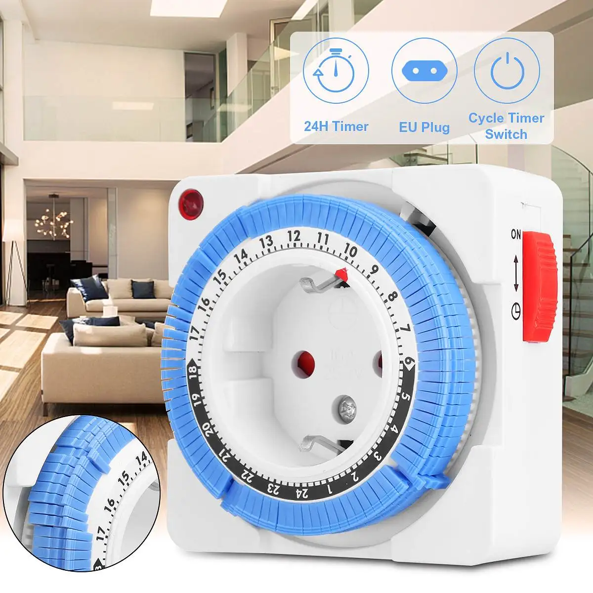 

Eu Plug Timing Socket 1 Pcs 230v 16A 24H Timer Smart Power Outlet Plug Socket Mechanical for Command Control Program Timer