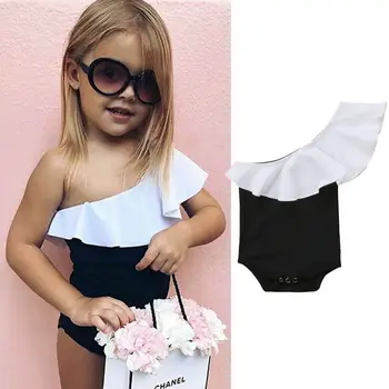 

Pudcoco Girl Jumpsuits 0-18M UK Newborn Kid Baby Girl Inclined Shoulder Romper Ruffle Jumpsuit Sunsuit Outfit