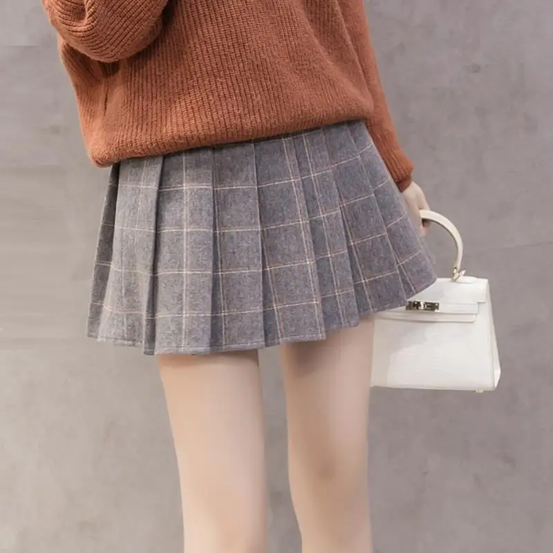 Линия Высокая талия плед plissada feminina ropa de mujer одежда осень hiver invierno женские