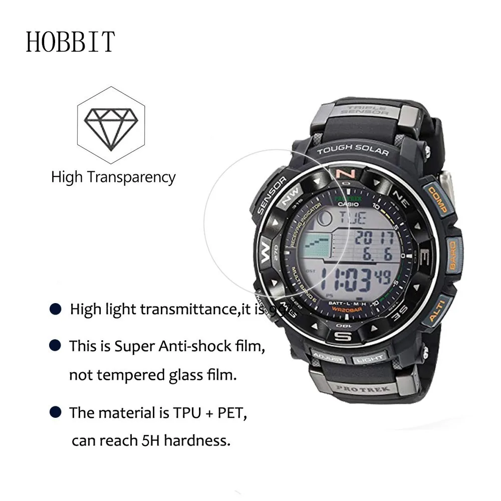 3Pack Explosion-Proof Digital Watch Screen Protector For Casio Pro Trek PRW-3500 PRW-3000 PRW-2500T PRW2500R LCD Film Guard