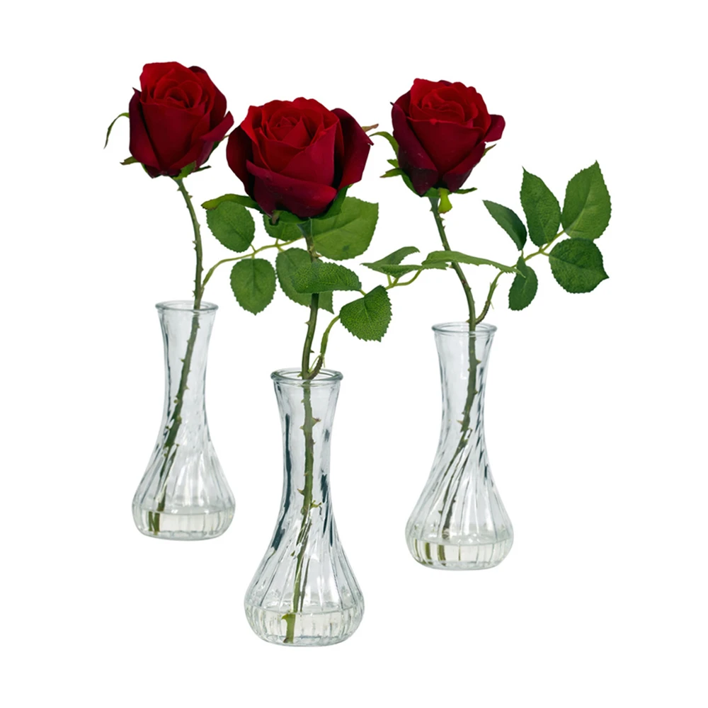 Nearly Natural Rose with Bud Vase Arrangement - Set of 3 Red | Дом и сад