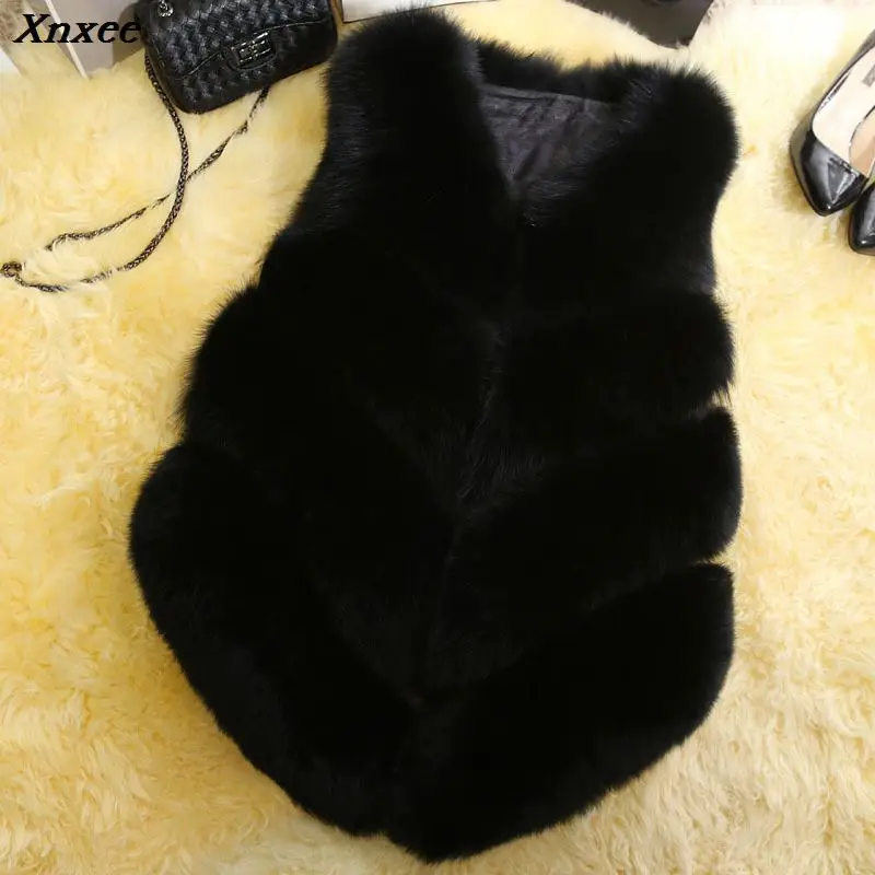 

Faux Fur Coat Winter Women 2018 Casual Warm Slim Sleeveless Faux Fox Fur Vest Winter Jacket Coat Women Black casaco feminino