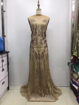 

2018 Latest beads French African Lace Fabric High Quality Sequins African Embroidered Tulle 3d Lace Fabric for Wedding gold