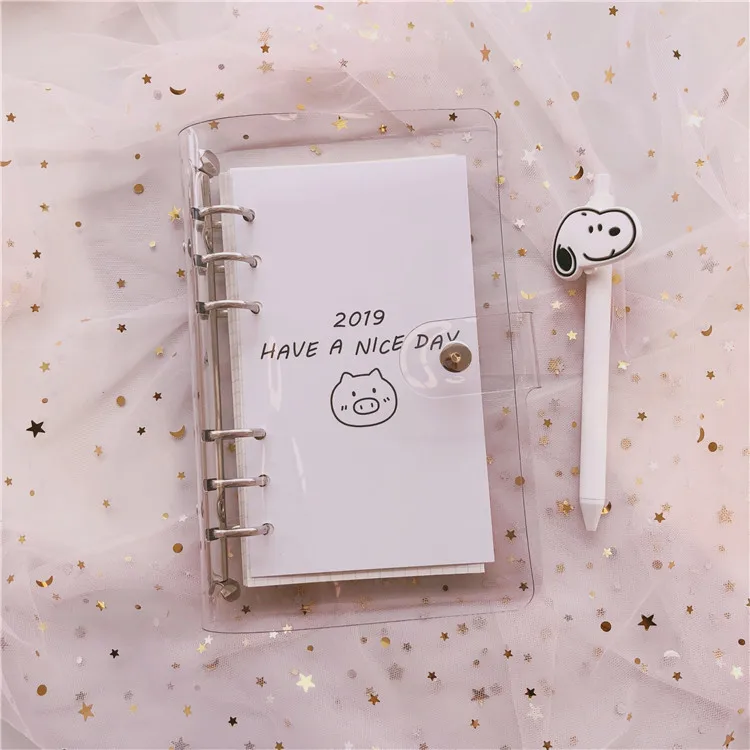 

Ins Simple Super Cute Pig Hand Account Book A6 Loose-leaf Removable Grid Square Hand-book Planner Notebook For Girl Stationery