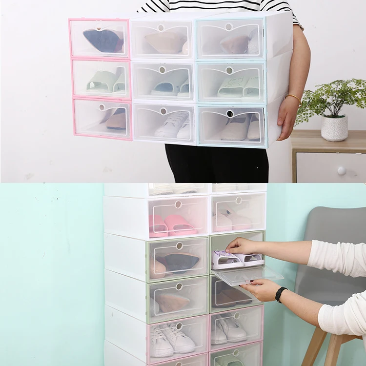 1 PC apilable de transparente de la caja de zapatos de almacenamiento caja de la caja de los PP cajón organizador caja de zapatos organizador Organizers para casa