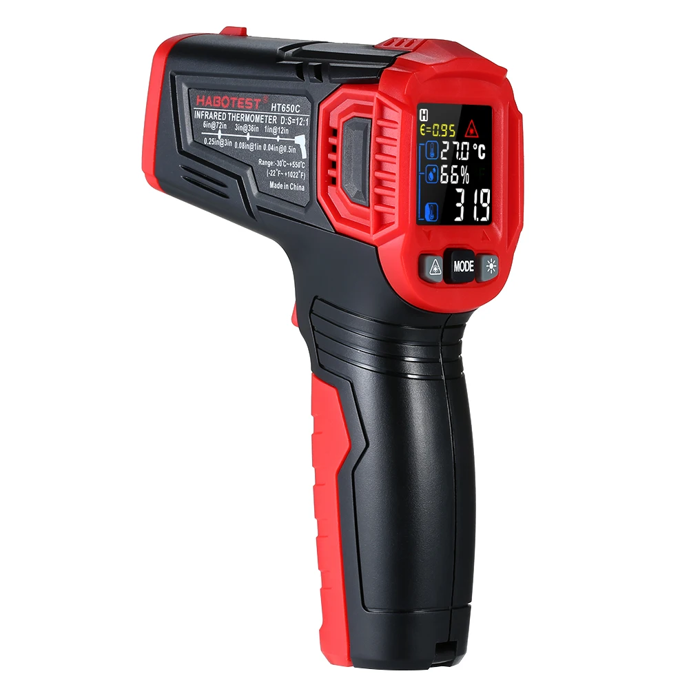 

Non-contact IR Infrared Thermometer Digital Handheld Temperature Tester Temperature Humidity Meter 12:1 Pyrometer Color LCD