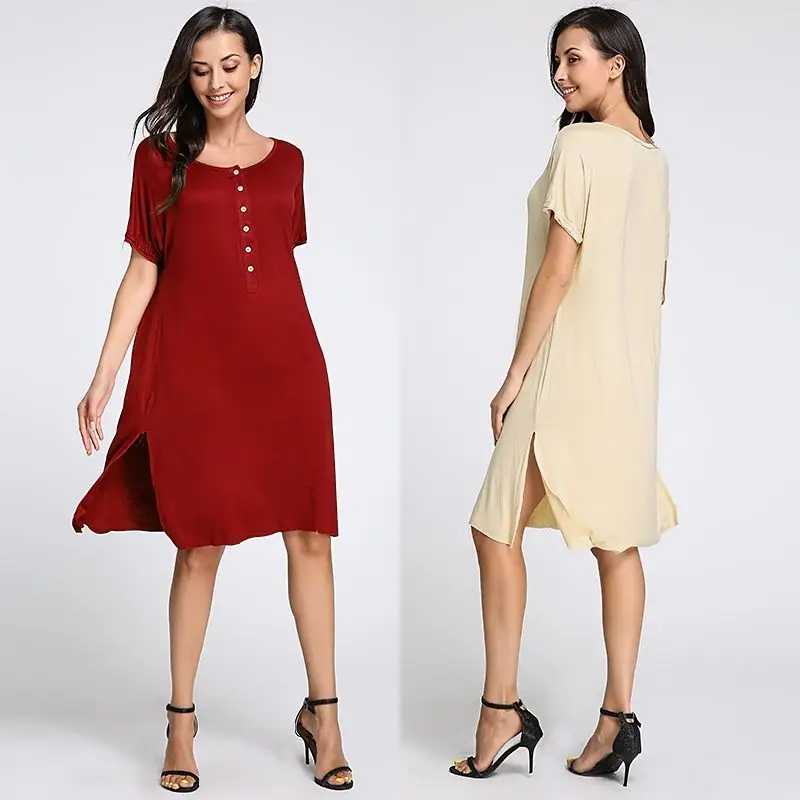 Celmia Women Summer Dress Elegant Short Sleeve Split Button Down Casual