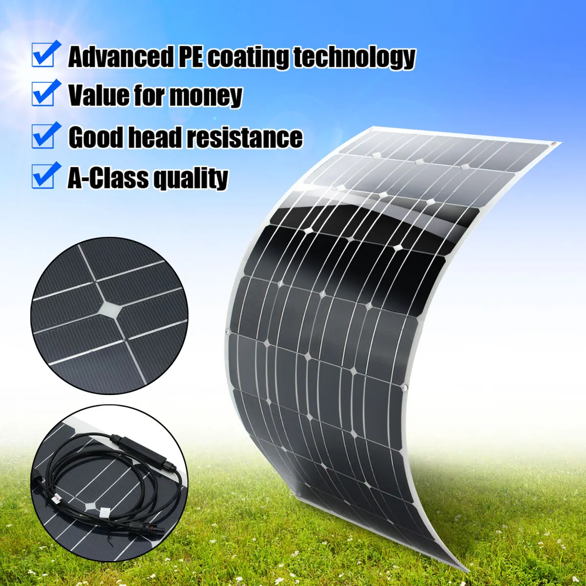 

120W 12V Flexible Solar Panel Plate Solar Charger for Car Battery Charging 18V Monocrystalline Cell Module For Hause,Roof,Boat