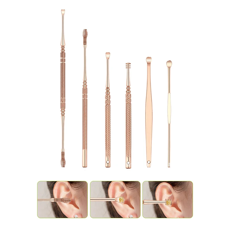 

6 Pcs Ear Care Tools Set Metal Ear Spoon Earwax Removal Curette Ear Cleaning Tool Personal Health Care Tools