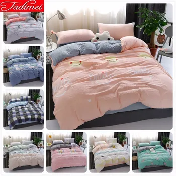 New Fashion 100% Washed Cotton Duvet Cover Bedding Set Adult Kids Child Soft Bed Linen Single Twin Full Queen King Size 150x200 New Fashion 100% Washed Cotton Duvet Cover Bedding Set Adult Kids Child Soft Bed Linen Single Twin Full Queen King Size 150x200