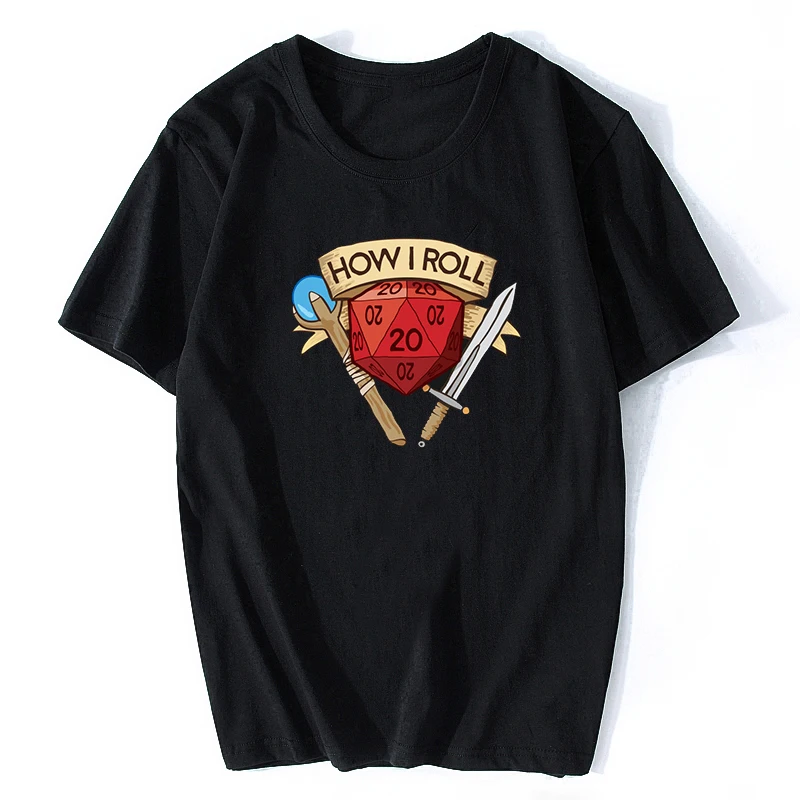 

DnD Rainbow Dice Set T-shirt Sword Men T Shirt Slaying Dragons In Dungeons Tops Tees Game Shirt Cotton Clothes