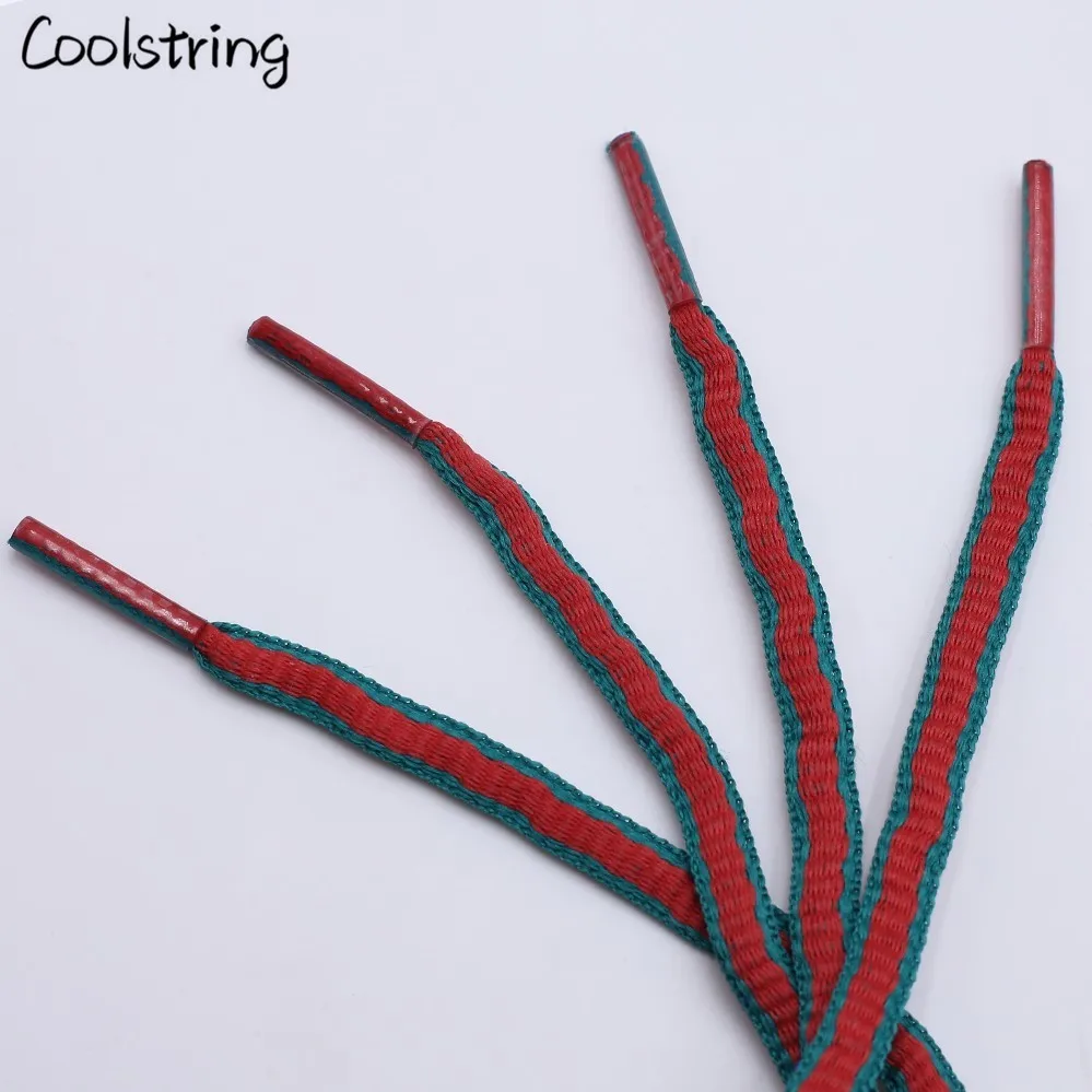 Coolstring 6mm Oval Plastic Tips Two-tone Shoestrings Green Red Polyester Shoelace Semicircular Sports Laces For Canvas Sneakers