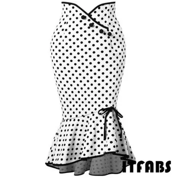 

ITFABS Polka Dot Ruffle Mermaid Skirt Work Office Skirts 2019 Casual Ladies Trumpet Skirts Summer Womens Casual Bowknot Skirt