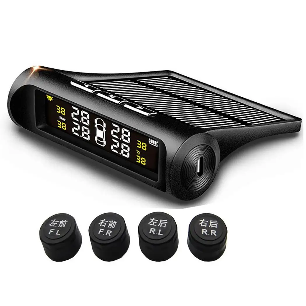 

Solar TPMS Car Tire Pressure Alarm Monitor System Display 4 External Sensor Temperature Warning T06N T01W Visture