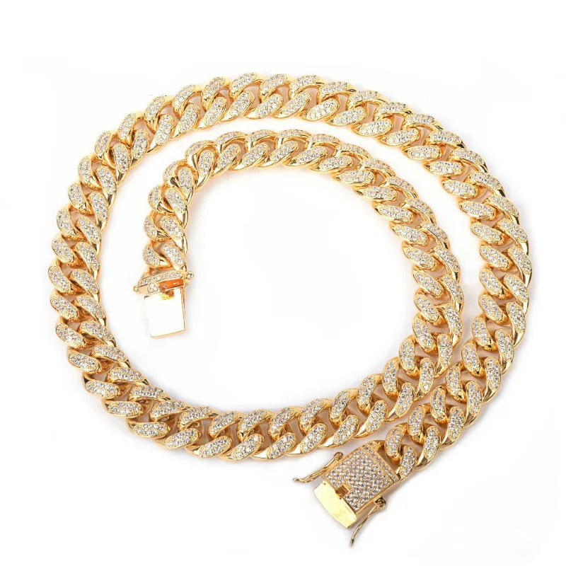 

12mm Iced Zircon Cuban Necklace Chain Hip hop Jewelry Gold Silver Copper Material CZ Clasp Mens Necklace Link 18-28inch