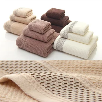 

3 Pieces Towels Set Solid Color Cotton Dobby Bath Sheets Hand Face Towel Machine Washable Super Absorbent Gift Towels Set