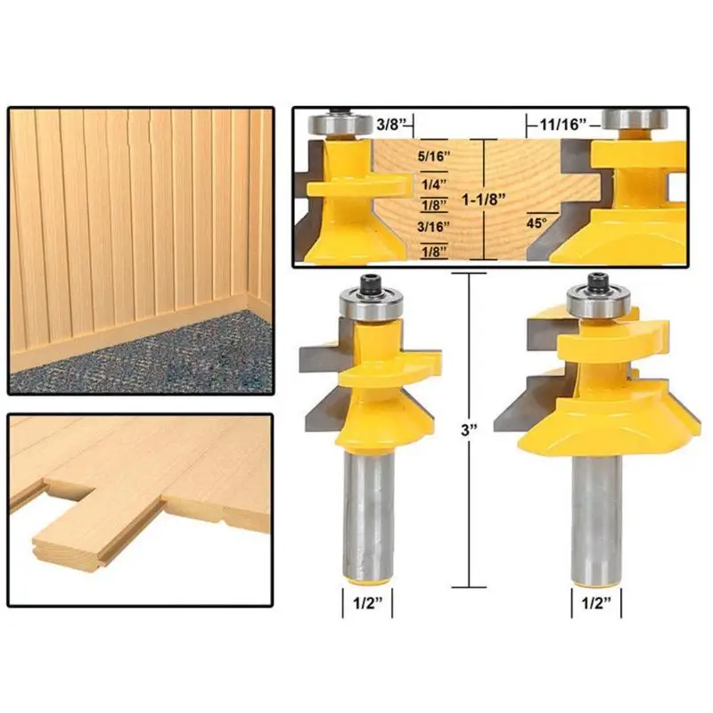 

2 Pcs 1/2'' Shank Blade Cutter Panel Cabinet Tongue Groove Router Bits Set Milling cutter Power Tools Door knife Wood Cutter