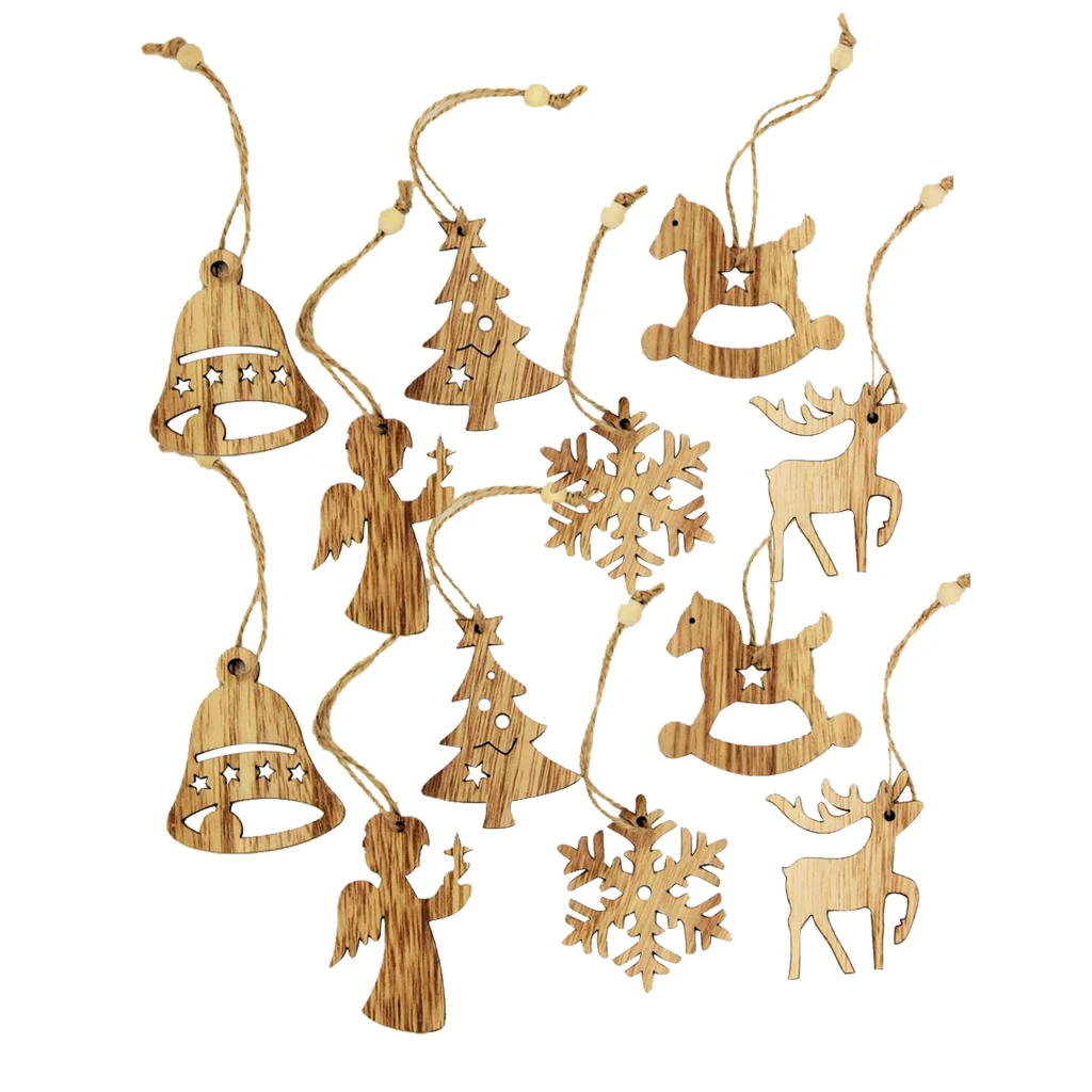 

12 Pieces Mixed Wooden Christmas Tree Ornament Xmas Hanging Decoration Gifts Tags Festive & Home Party Decoration Supplies