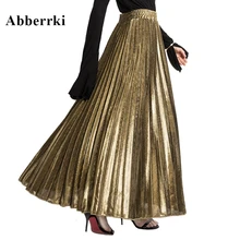 Сезон весна-лето элегантные длинные юбки женские Высокая талия плиссированная повседневная юбка Золото пляжная юбка
