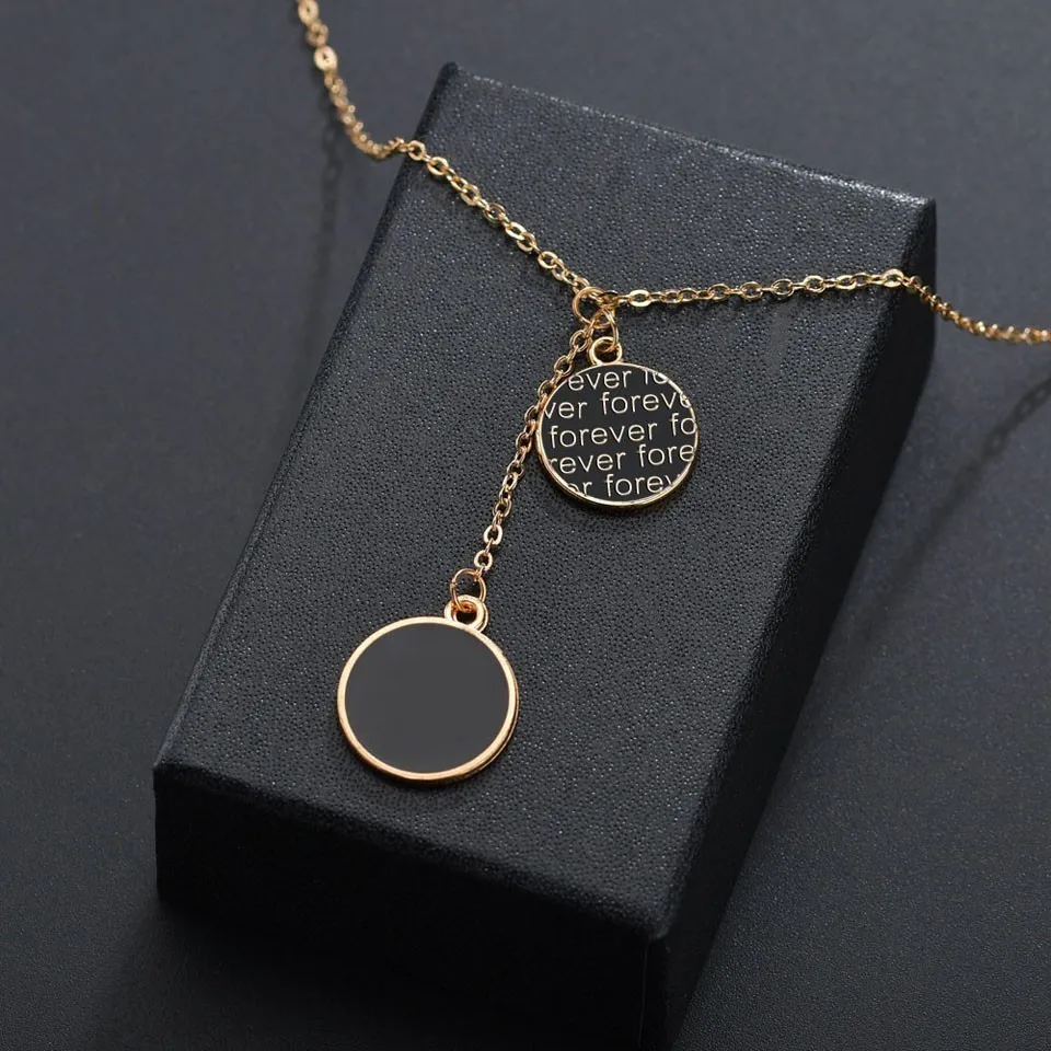 

Korean Style Pendants&Necklace Forever Double Round For Women Trendy Design Simple Style Handmade Wedding Jewelry Necklace