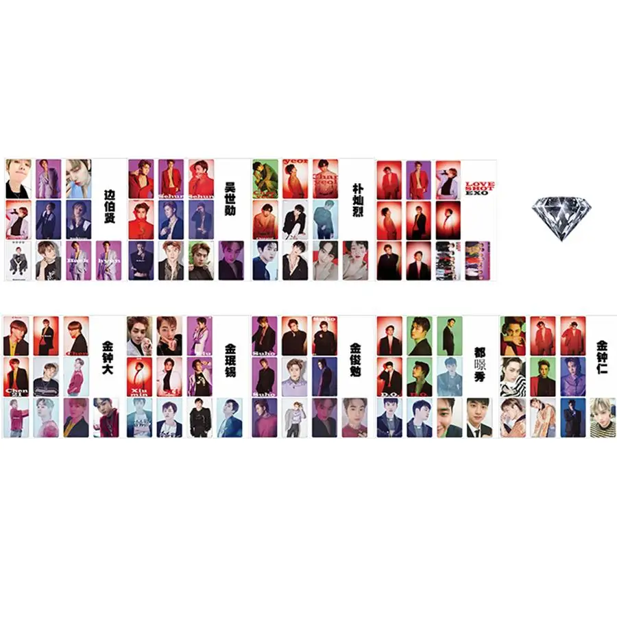 

Kpop EXO Love Shot Members Photo Stikcy Card Photocard Stickers Baekhyun D.O Crystal Card Sticker 10pcs