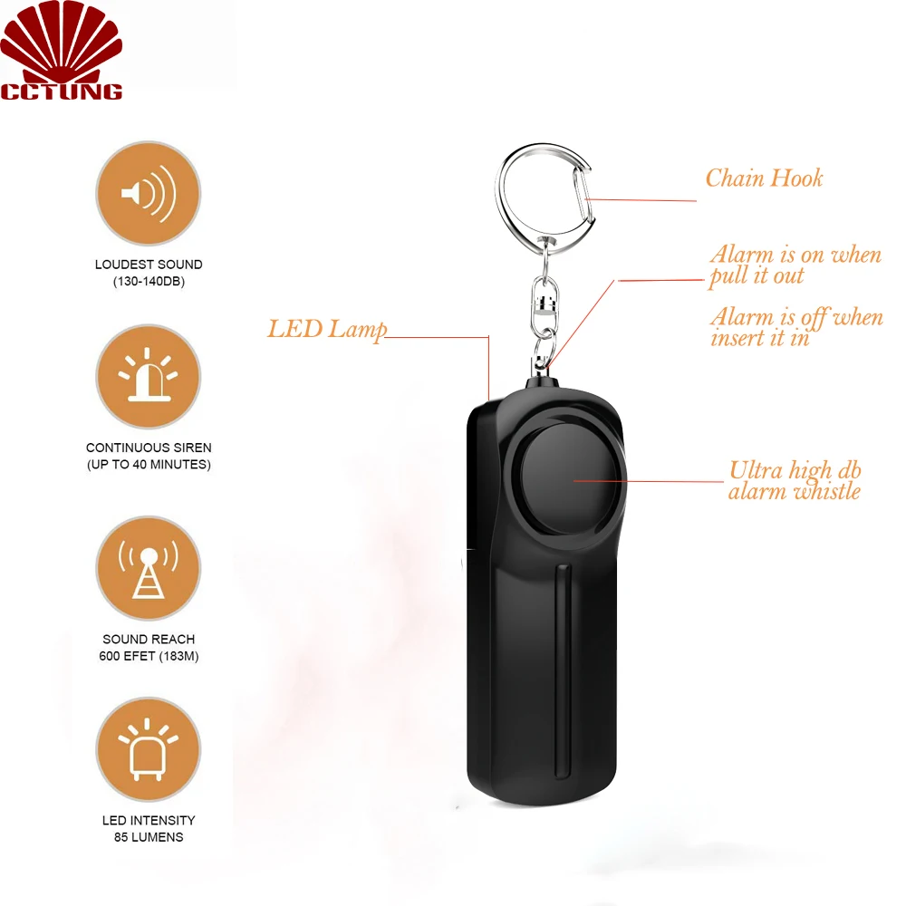 130db Slim Body Safe Sound Alarm Keychain with SOS Emergency LED Light & Self Defense to Keep Powerful Safety Property Assurance