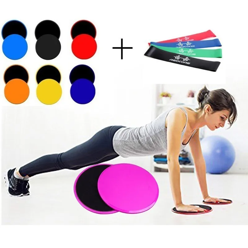 

XC 2Pcs Fitness Gliding Discs Gym Slider Fitness Disc Full Set Glide Plates Disc With 4 Level Resistance Bands Workout Equipment
