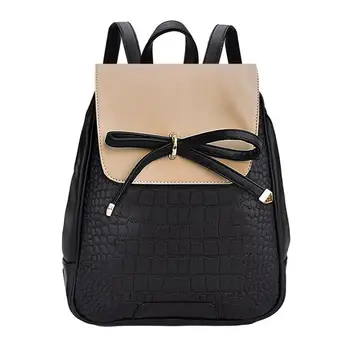 

Casual Bowknot Female PU Leather Backpack Women String Bag Stylish School Bagpacks For Girls Teenager Flap Cover knapsack