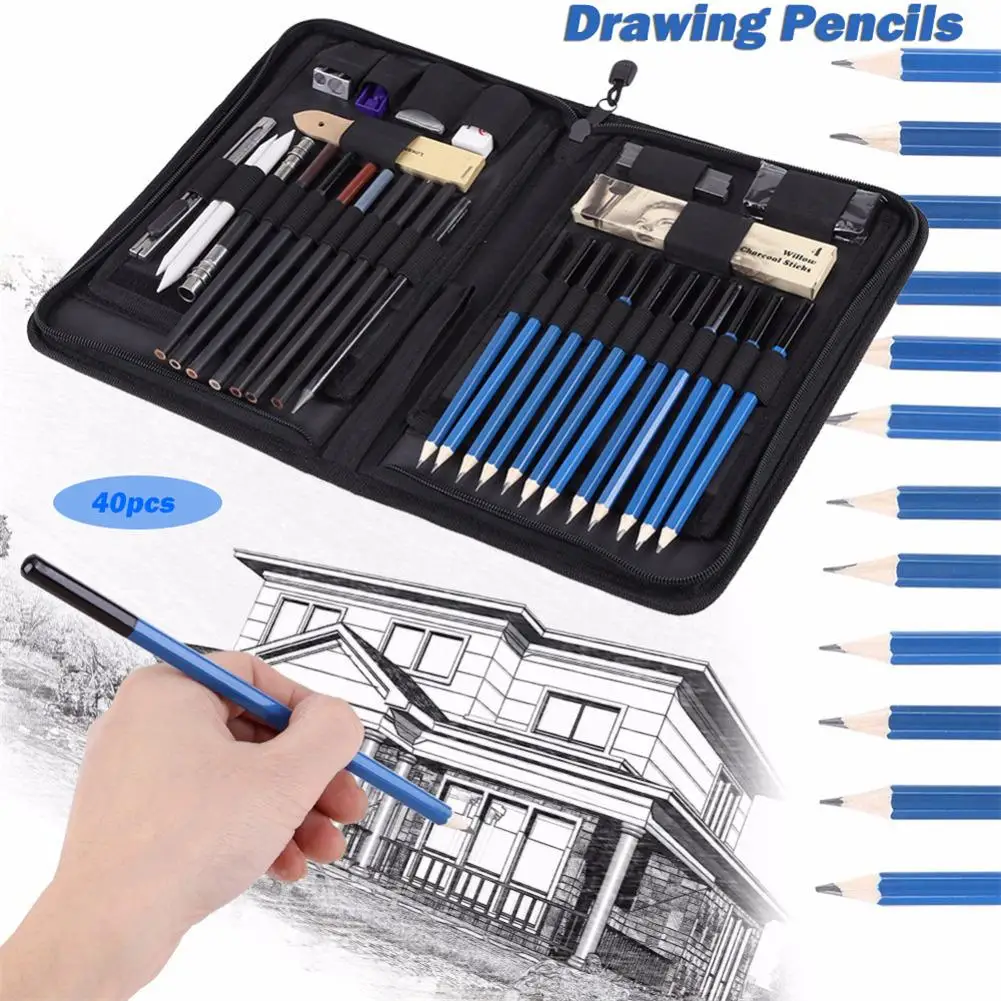 

40pcs Pencil set Stationery Set Professional Sketching Drawing Pencils Kit Set Wood Pencil for Art Supplies School Students Pens