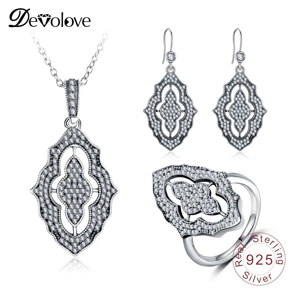 

Devolove100% 925 Sterling Silver Jewelry Set with Pendant Necklace /Rings /Earrings CZ Stone Sterling Silver Jewelry PSST0004-B