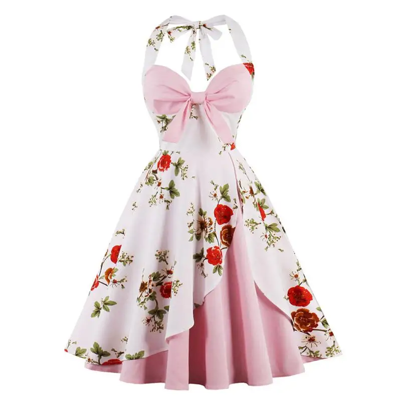 

Sexy Retro Polka Printing Vestido Rojo 2019 Audrey Hepburn Vintage Vestido Halter 50 S 60 S Gothic Rockabilly Dress For Woman