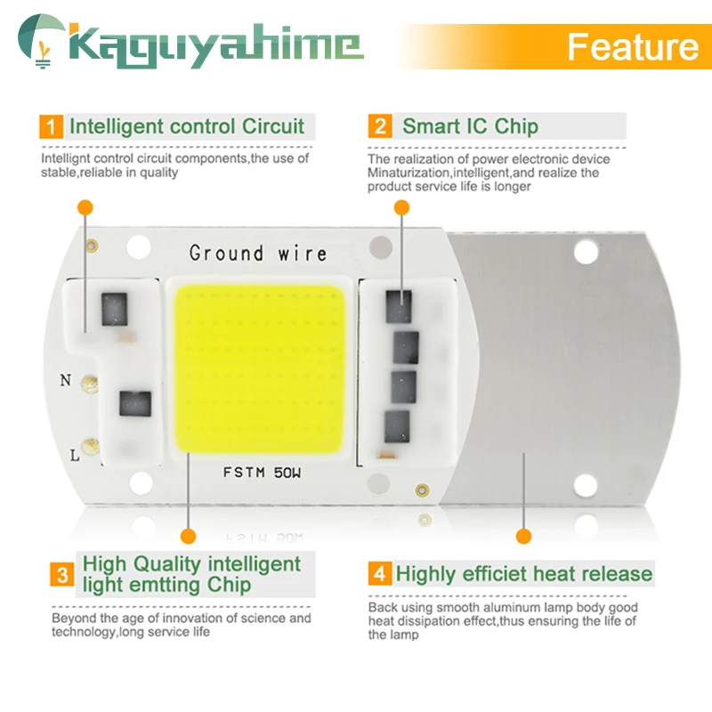 Kaguyahime LED Chip Integrated COB Chip AC 220V 100W 50W 30W 20W 5W Smart IC Driver Grow Chip For DIY Floodlight Projector