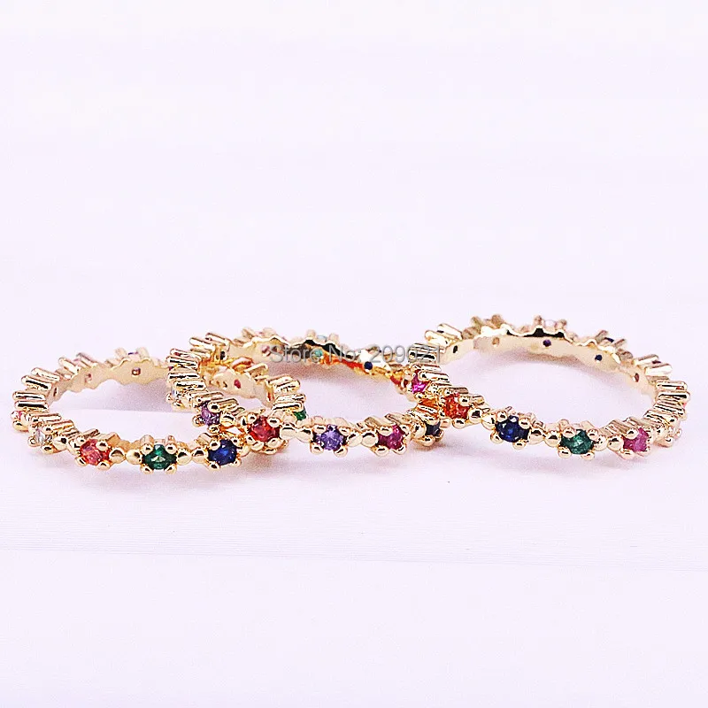

10Pcs Women's Finger Rings Gold Plating bling Rainbow Colorful Cz Zircon Stone Jewelry Fashion Rings