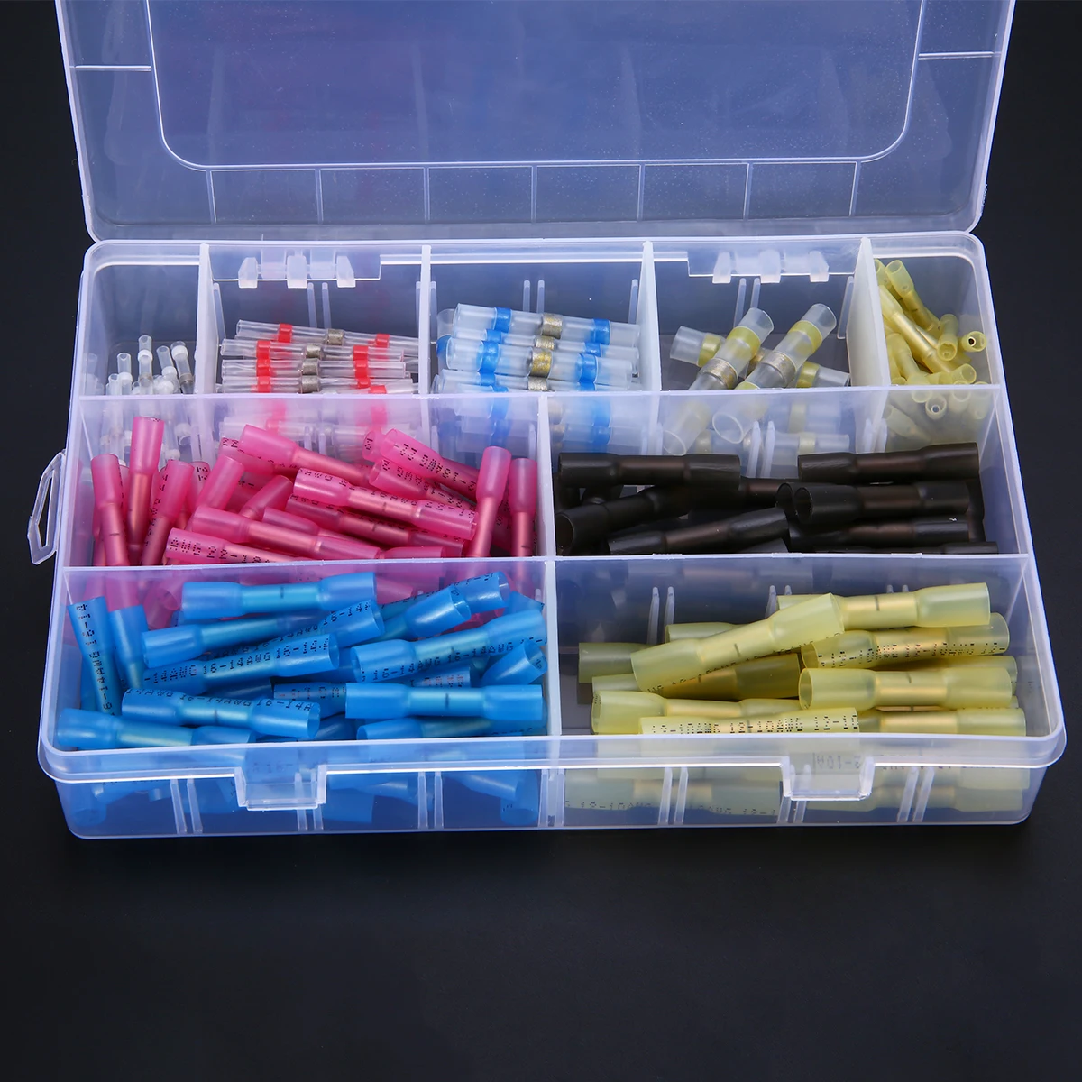 

200pcs Assorted Insulated Heat Shrink Terminals kit Waterproof Heat Shrink Wire Butt Connectors Soldering Connectors with Box